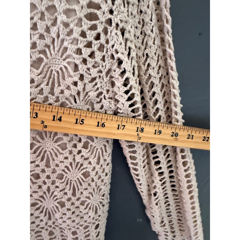 Croft & Barrow Cottage Small Beige Crochet Knit Lined Sweater Scalloped Hem Tan - Picture 5 of 7